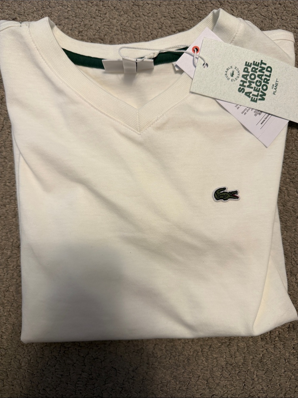 Lacoste -White V-Neck boys t-shirt  with Green Crocodile Logo